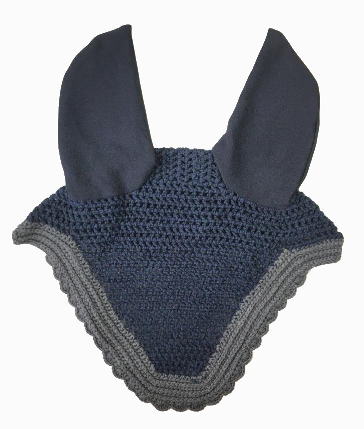 Navy Blue Fly Veil with Grey Contrast Border and Ears