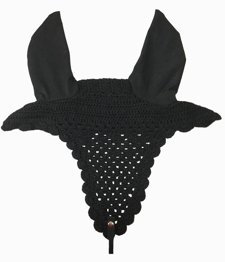 Black Crochet Fly Veil with Open Mesh Pattern and Ears