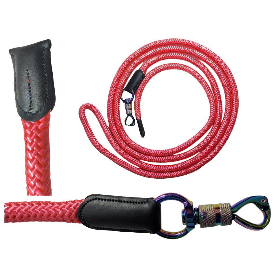Premium Red Braided Lead Rope with Rainbow Titanium Hardware