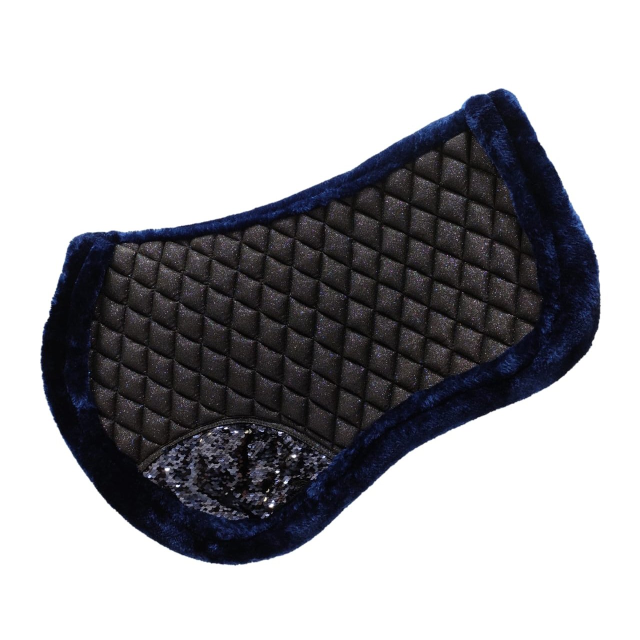 Plush Navy Blue Velvet SaddlePad with Black Quilted