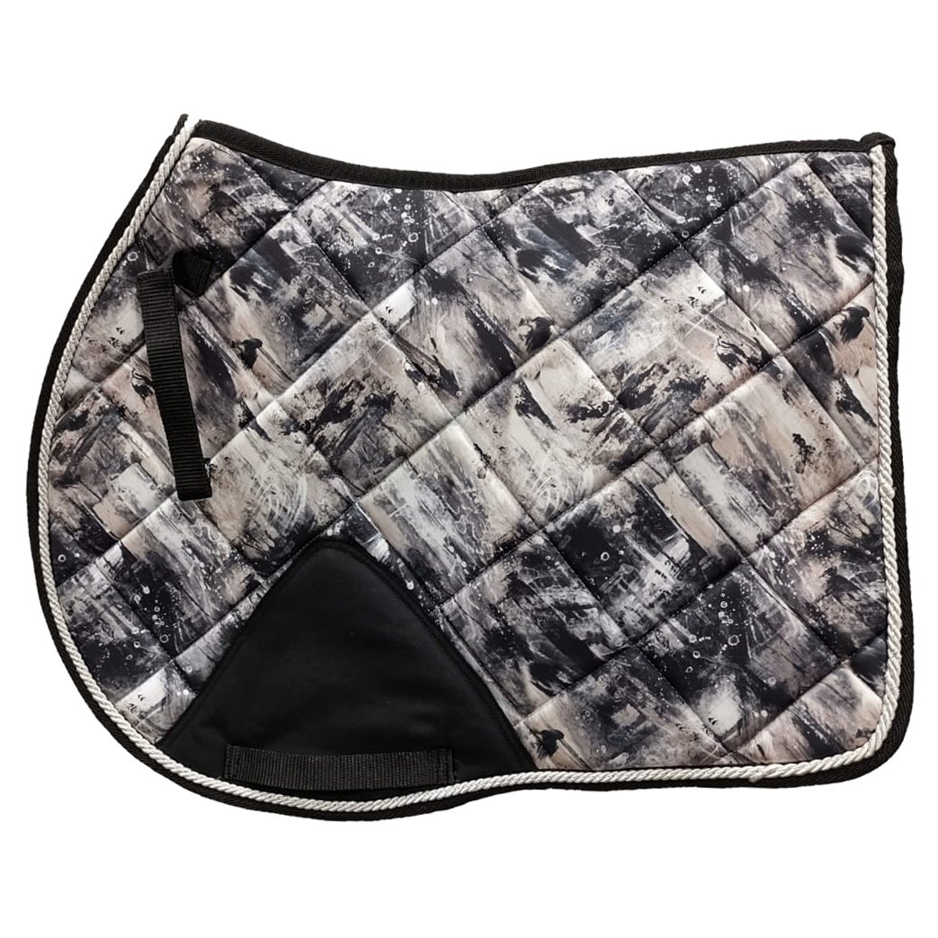 Artistic Black & White Abstract Quilted Saddle Pad with Rope Trim