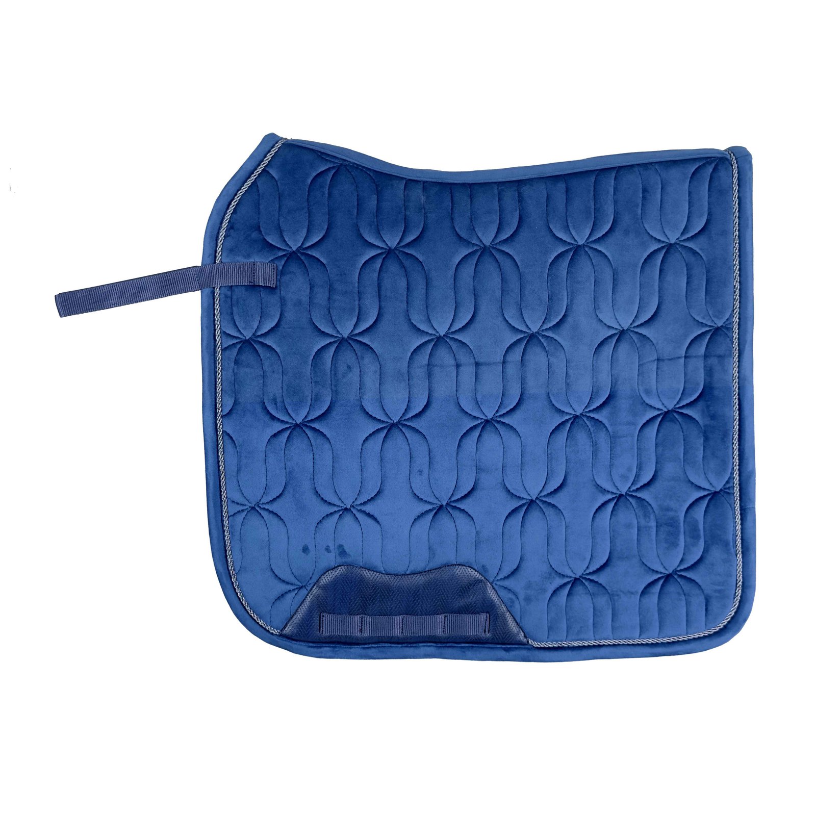 Royal Blue Flower Pattern Dressage Saddle Pad with Silver Rope Trim
