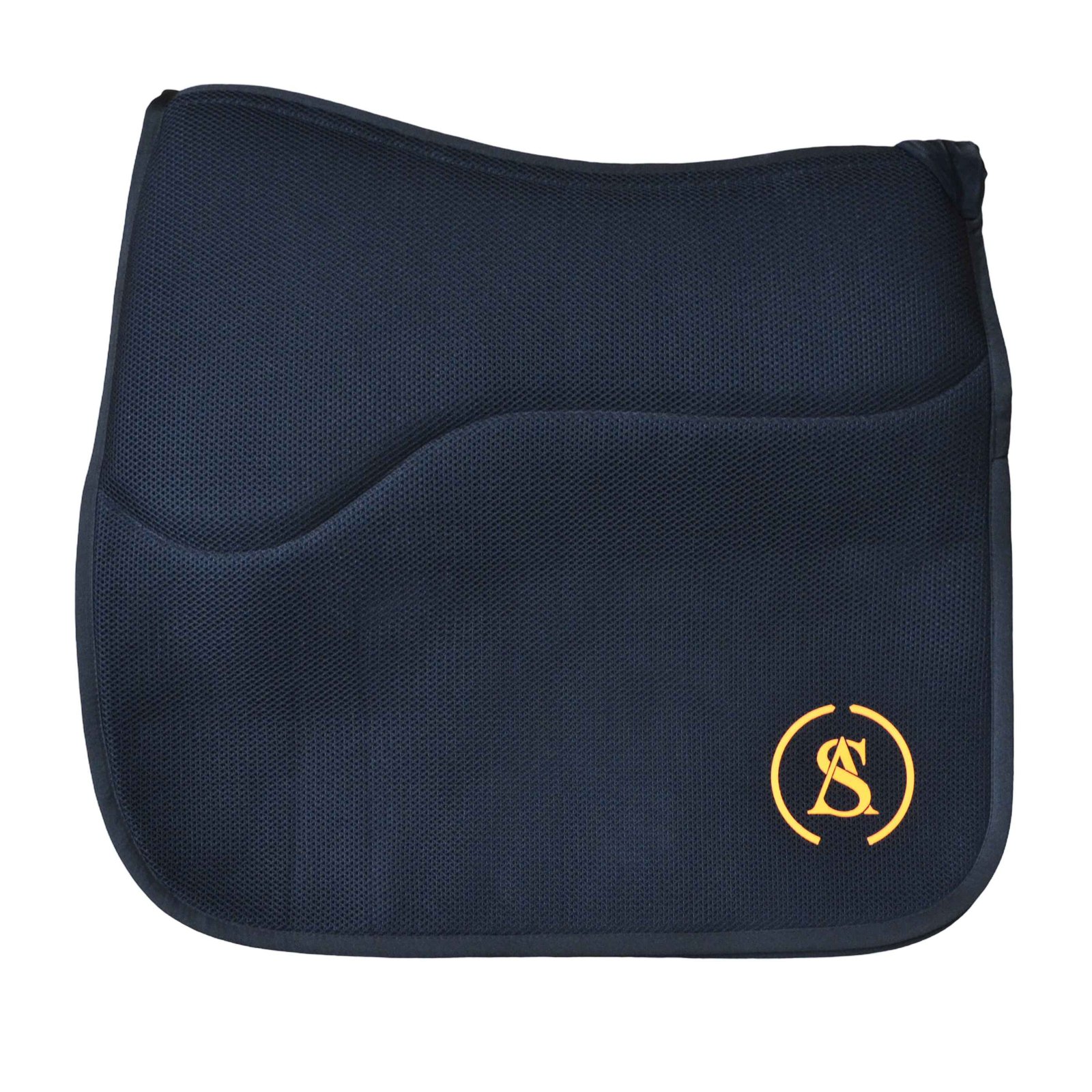 Navy Blue Mesh Performance Saddle Pad with Gold Logo Embroidery